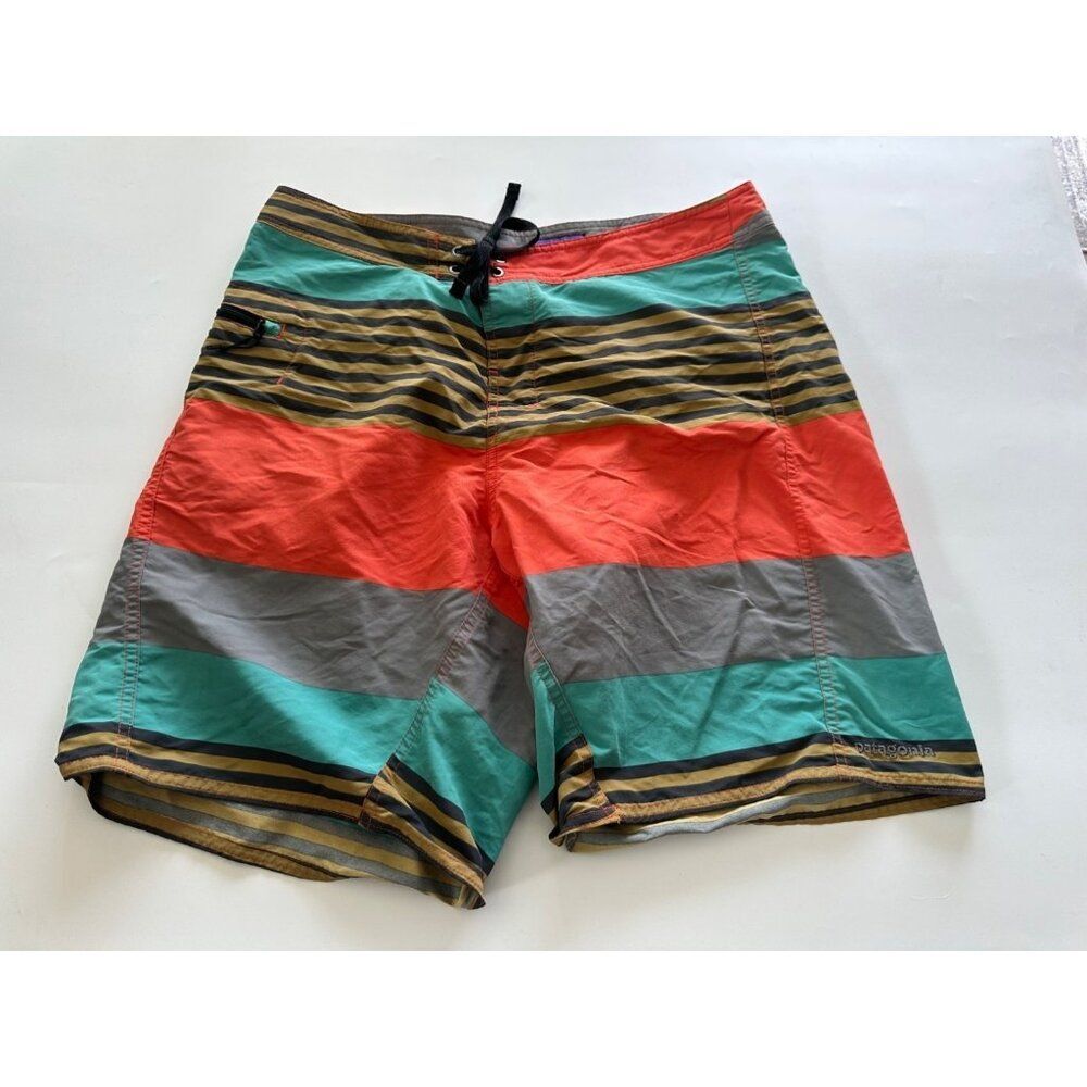 Patagonia Wavefarer Board Shorts Mens 34 Multi Colorblock Striped Swim Trunks